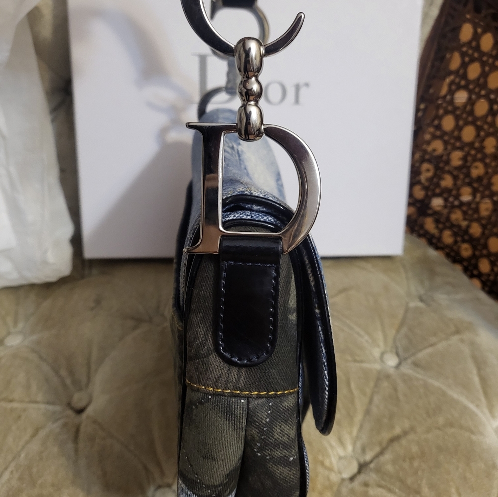 Authentic Christian Dior Patchwork Speedway denim double saddle bag - Picture 10 of 11